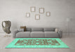 Machine Washable Oriental Turquoise Traditional Area Rugs in a Living Room,, wshtr1688turq