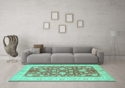 Machine Washable Oriental Turquoise Traditional Area Rugs in a Living Room,, wshtr1688turq
