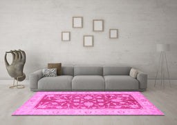 Machine Washable Oriental Pink Traditional Rug in a Living Room, wshtr1688pnk