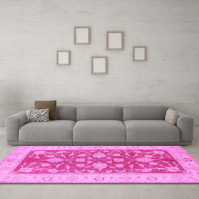 Machine Washable Oriental Pink Traditional Rug in a Living Room, wshtr1688pnk