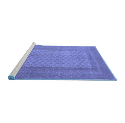 Sideview of Machine Washable Southwestern Blue Country Rug, wshtr1689blu