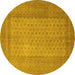 Round Machine Washable Southwestern Yellow Country Rug, wshtr1689yw