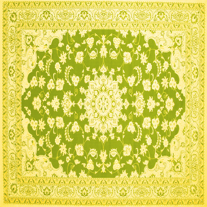 Square Machine Washable Medallion Yellow Traditional Rug, wshtr168yw