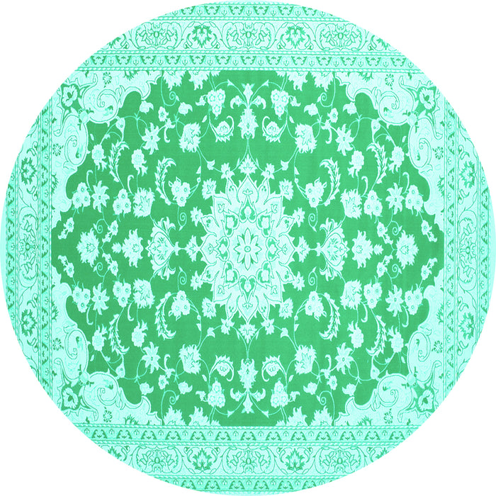 Round Machine Washable Medallion Turquoise Traditional Area Rugs, wshtr168turq