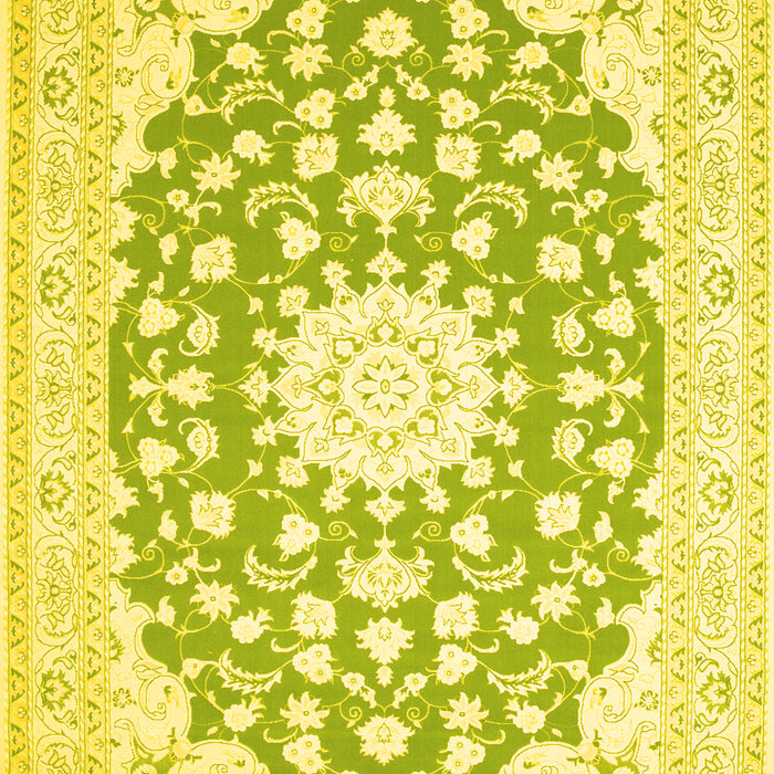 Machine Washable Medallion Yellow Traditional Rug, wshtr168yw