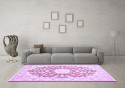 Machine Washable Medallion Purple Traditional Area Rugs in a Living Room, wshtr168pur