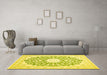 Machine Washable Medallion Yellow Traditional Rug in a Living Room, wshtr168yw