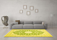 Machine Washable Medallion Yellow Traditional Rug, wshtr168yw