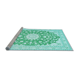 Sideview of Machine Washable Medallion Light Blue Traditional Rug, wshtr168lblu