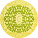 Round Machine Washable Medallion Yellow Traditional Rug, wshtr168yw