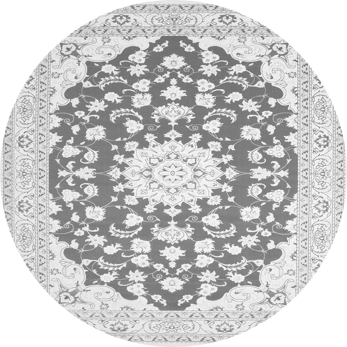 Machine Washable Medallion Gray Traditional Rug, wshtr168gry