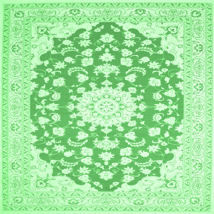 Square Machine Washable Medallion Emerald Green Traditional Area Rugs, wshtr168emgrn