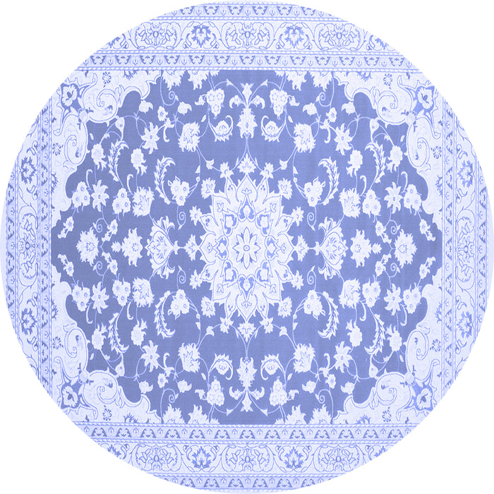 Round Machine Washable Medallion Blue Traditional Rug, wshtr168blu