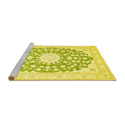 Sideview of Machine Washable Medallion Yellow Traditional Rug, wshtr168yw