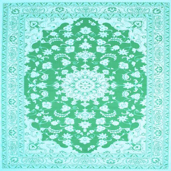 Square Machine Washable Medallion Light Blue Traditional Rug, wshtr168lblu