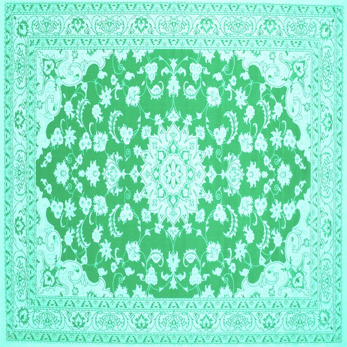 Square Machine Washable Medallion Turquoise Traditional Area Rugs, wshtr168turq