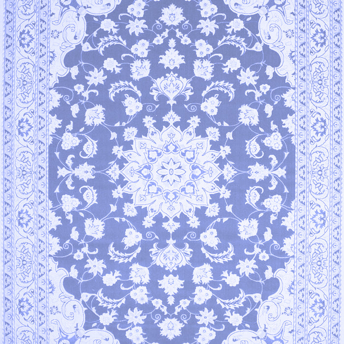 Machine Washable Medallion Blue Traditional Rug, wshtr168blu