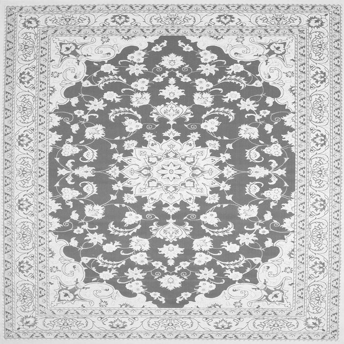 Round Machine Washable Medallion Gray Traditional Rug, wshtr168gry