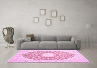 Machine Washable Medallion Pink Traditional Rug, wshtr168pnk