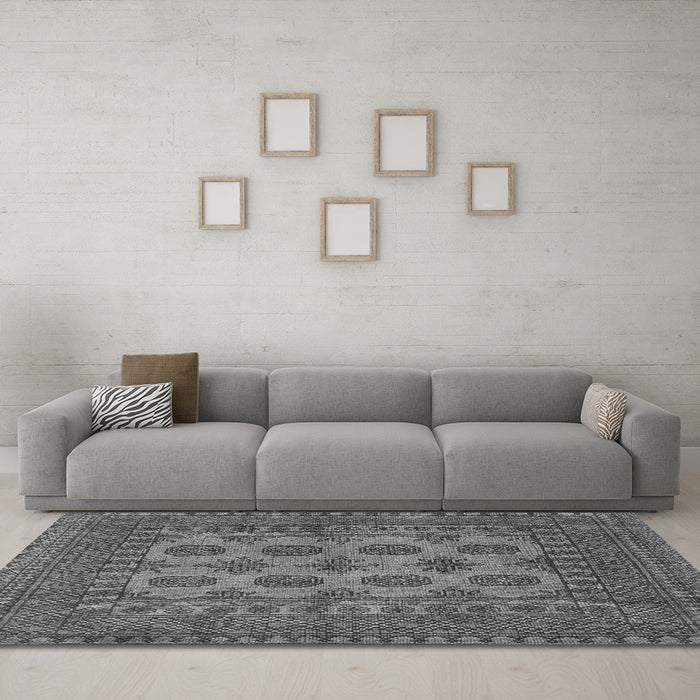 Machine Washable Southwestern Gray Country Rug in a Living Room,, wshtr1690gry