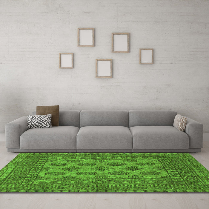 Machine Washable Southwestern Green Country Area Rugs in a Living Room,, wshtr1690grn