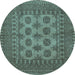 Round Machine Washable Southwestern Light Blue Country Rug, wshtr1690lblu