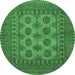 Round Southwestern Emerald Green Country Rug, tr1690emgrn