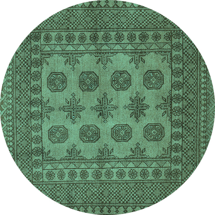 Round Machine Washable Southwestern Turquoise Country Area Rugs, wshtr1690turq