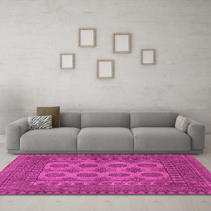 Machine Washable Southwestern Pink Country Rug in a Living Room, wshtr1690pnk
