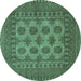 Round Southwestern Turquoise Country Rug, tr1690turq