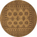 Round Machine Washable Southwestern Brown Country Rug, wshtr1690brn