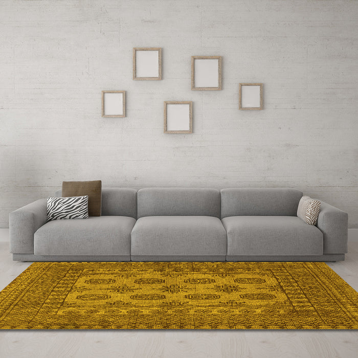 Machine Washable Southwestern Yellow Country Rug in a Living Room, wshtr1690yw
