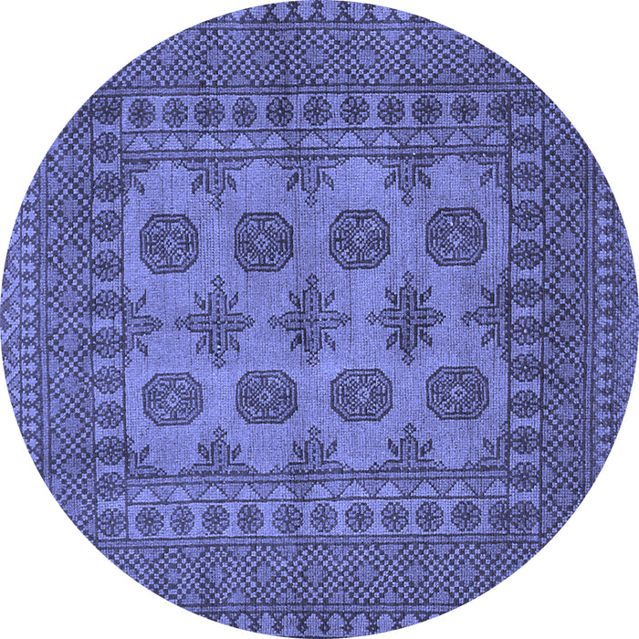Round Machine Washable Southwestern Blue Country Rug, wshtr1690blu