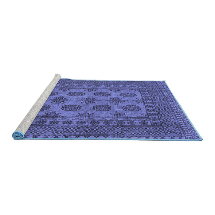 Sideview of Machine Washable Southwestern Blue Country Rug, wshtr1690blu