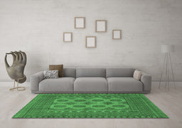 Machine Washable Southwestern Emerald Green Country Area Rugs in a Living Room,, wshtr1690emgrn