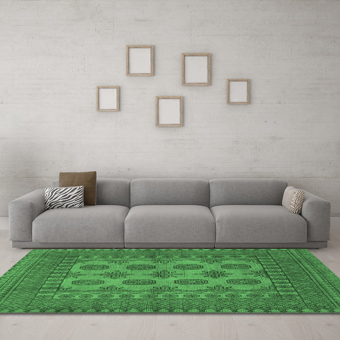 Machine Washable Southwestern Emerald Green Country Area Rugs in a Living Room,, wshtr1690emgrn
