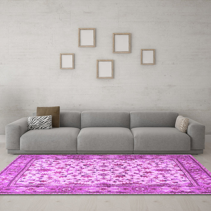 Machine Washable Persian Purple Traditional Area Rugs in a Living Room, wshtr1691pur