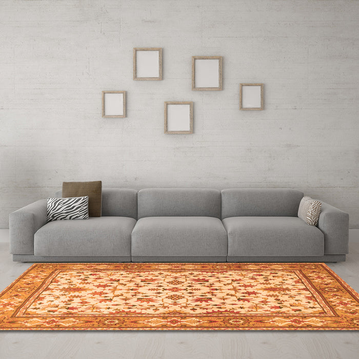 Machine Washable Persian Orange Traditional Area Rugs in a Living Room, wshtr1691org