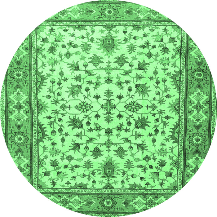 Round Machine Washable Persian Emerald Green Traditional Area Rugs, wshtr1691emgrn