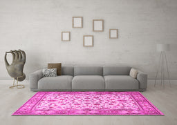 Machine Washable Persian Pink Traditional Rug in a Living Room, wshtr1691pnk