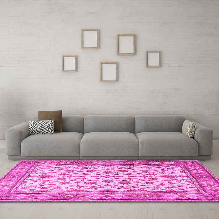 Machine Washable Persian Pink Traditional Rug in a Living Room, wshtr1691pnk