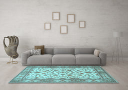 Machine Washable Persian Light Blue Traditional Rug in a Living Room, wshtr1691lblu