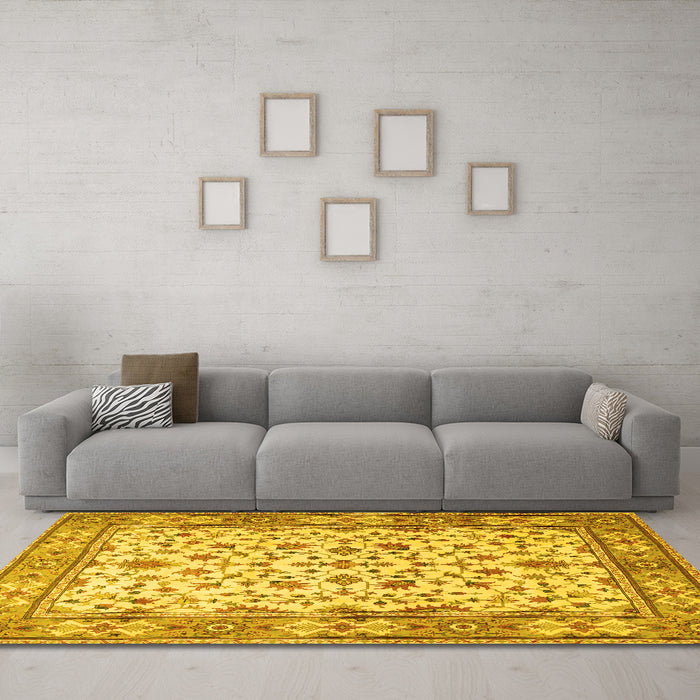 Machine Washable Persian Yellow Traditional Rug in a Living Room, wshtr1691yw