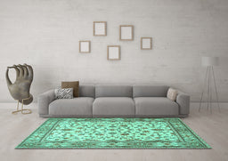Machine Washable Persian Turquoise Traditional Area Rugs in a Living Room,, wshtr1691turq