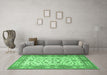 Machine Washable Persian Emerald Green Traditional Area Rugs in a Living Room,, wshtr1691emgrn