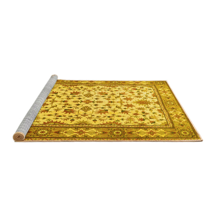Sideview of Machine Washable Persian Yellow Traditional Rug, wshtr1691yw