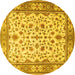 Round Machine Washable Persian Yellow Traditional Rug, wshtr1691yw