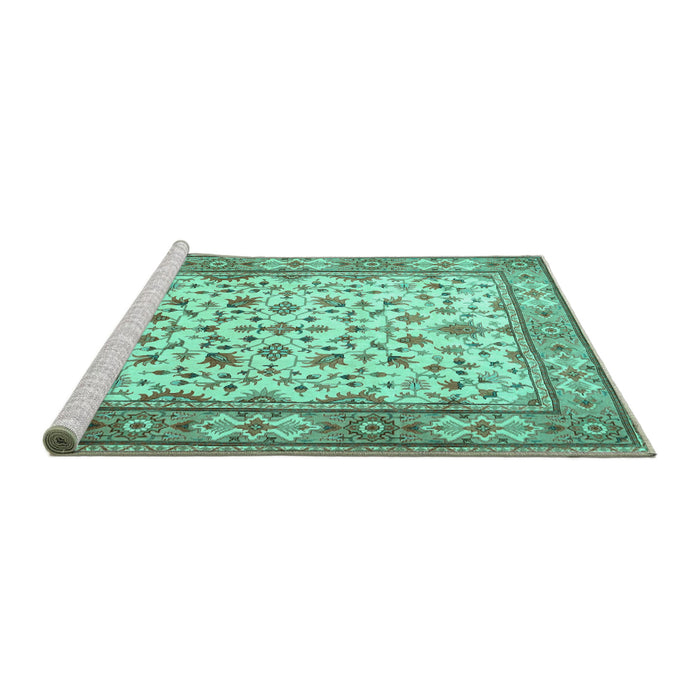 Sideview of Machine Washable Persian Turquoise Traditional Area Rugs, wshtr1691turq