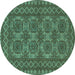 Round Machine Washable Southwestern Turquoise Country Area Rugs, wshtr1692turq