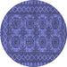 Round Machine Washable Southwestern Blue Country Rug, wshtr1692blu